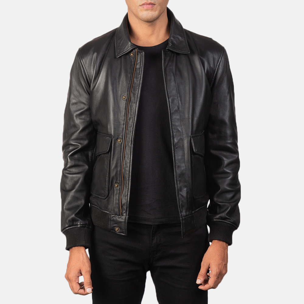 Coffmen Black A2 Leather Bomber Jacket