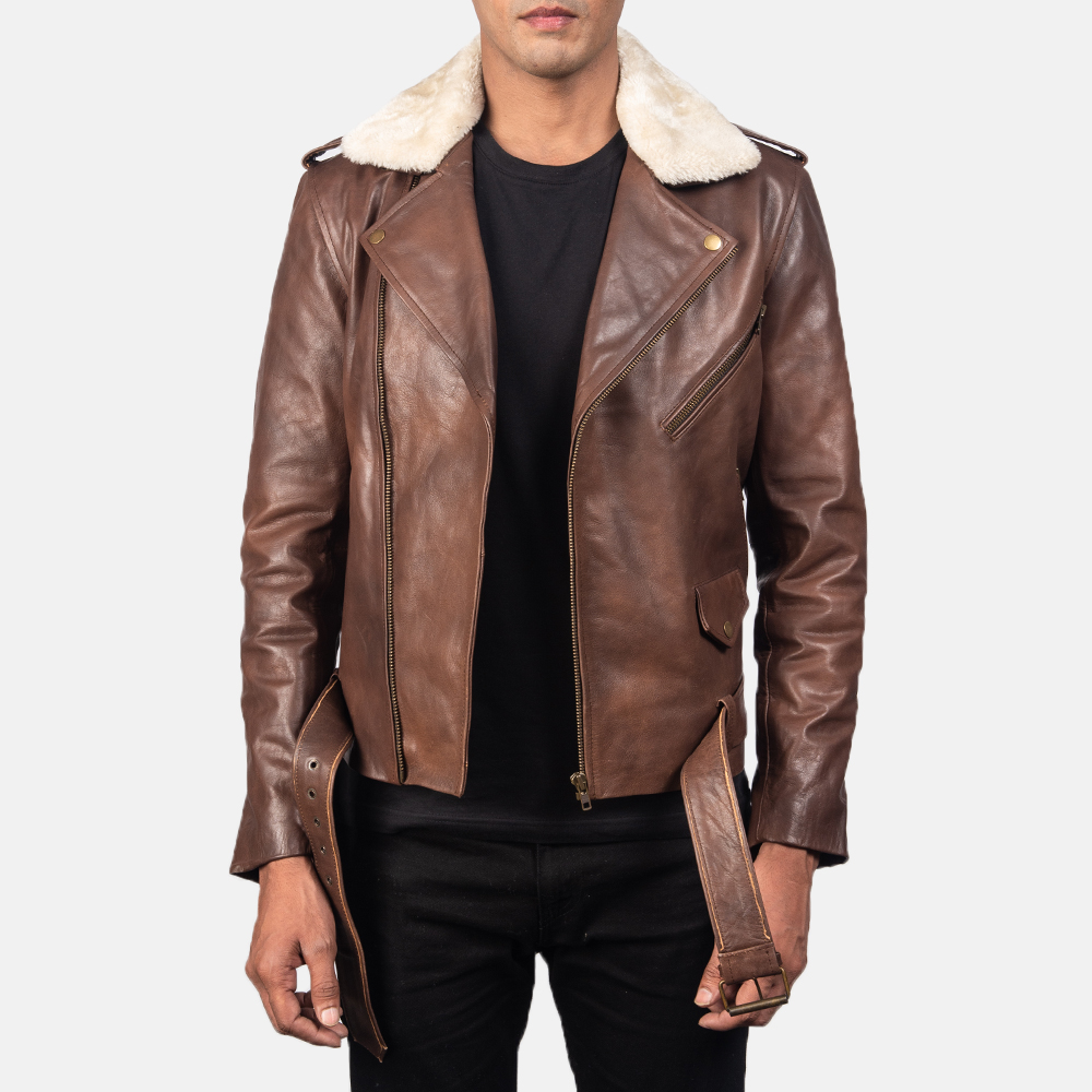 Furton Brown Leather Biker Jacket