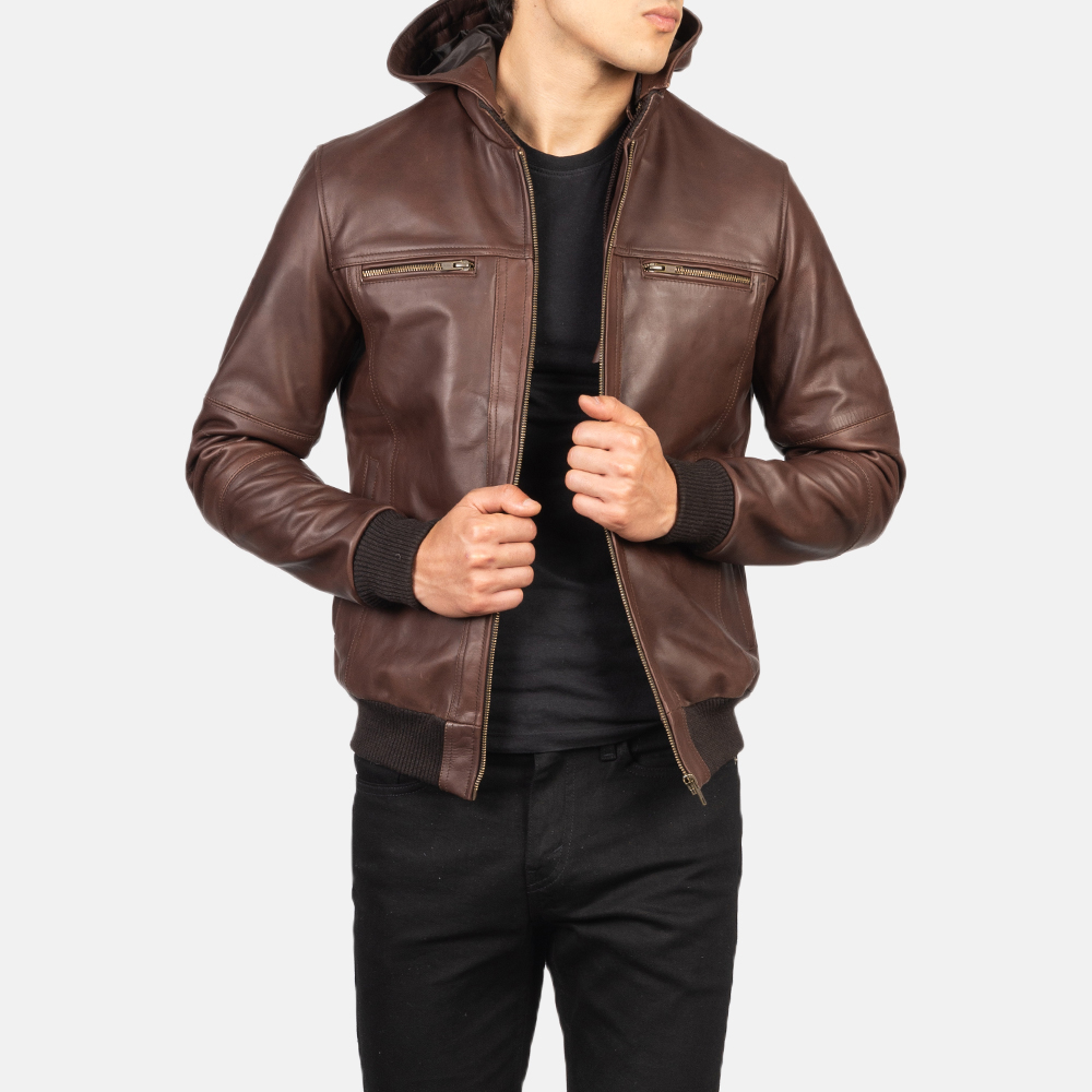 Bouncer Biz Brown Leather Bomber Jacket