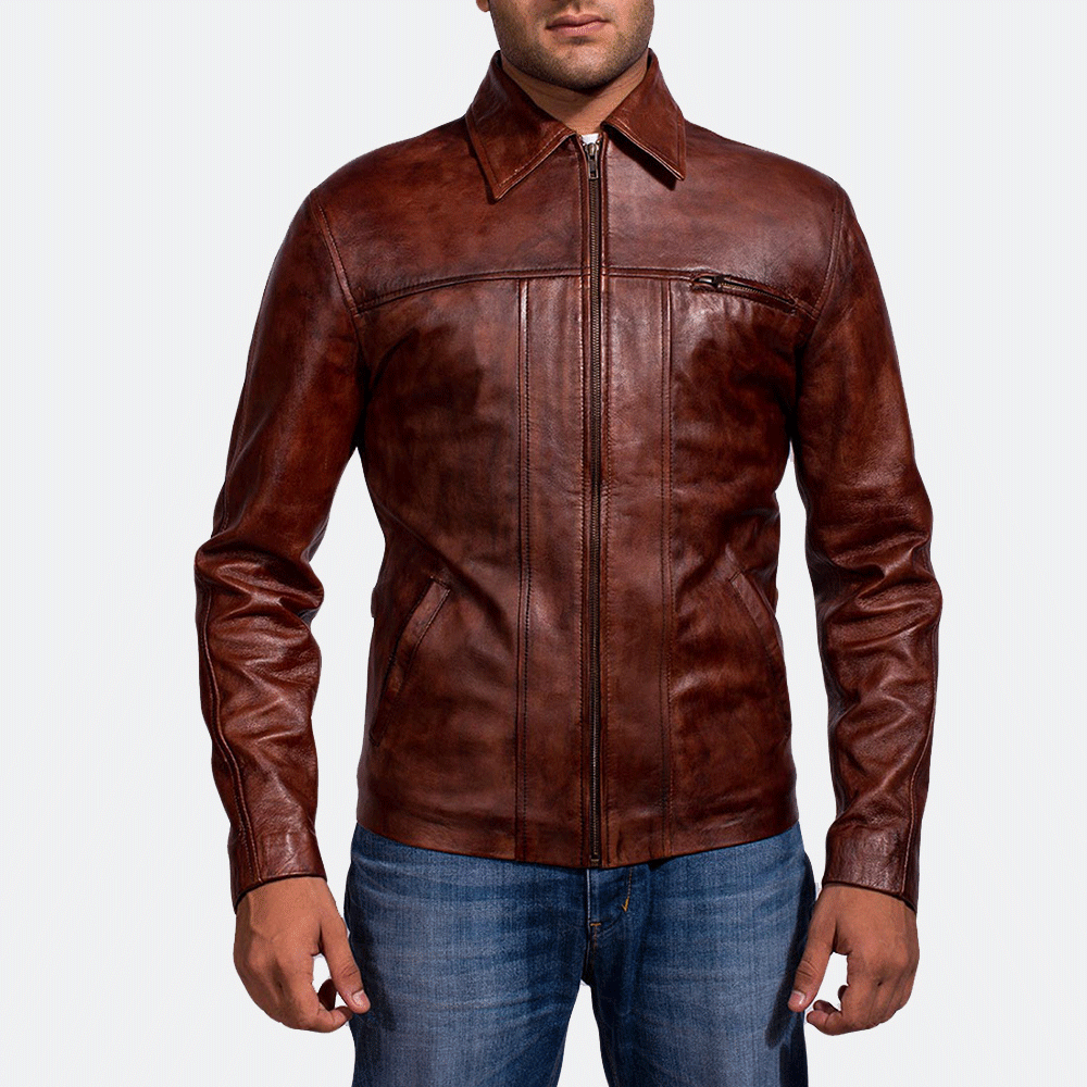 Abstract Maroon Leather Jacket