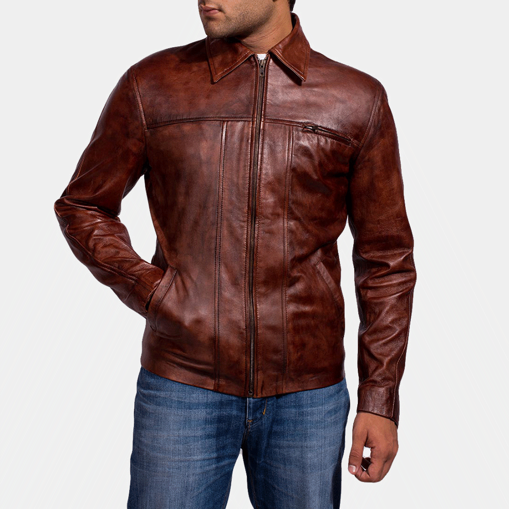 Abstract Maroon Leather Jacket